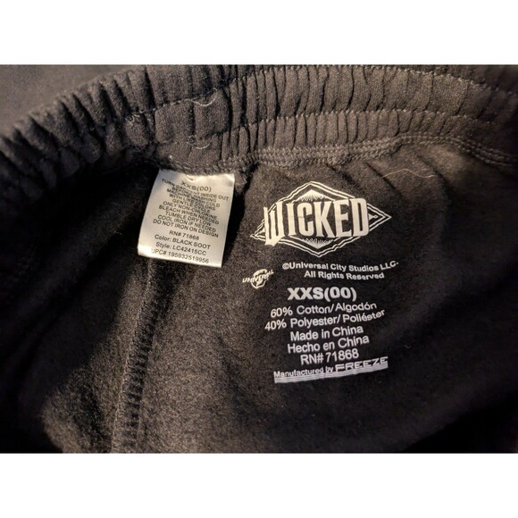 Wicked Elphaba Glinda Rhinestones Black Wide Leg Sweatpants XXS NWOT - Picture 9 of 9